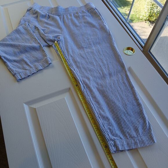 Old Navy High-Waisted Linen-Blend Pants L grey stripe pockets elastic waist - Picture 10 of 12